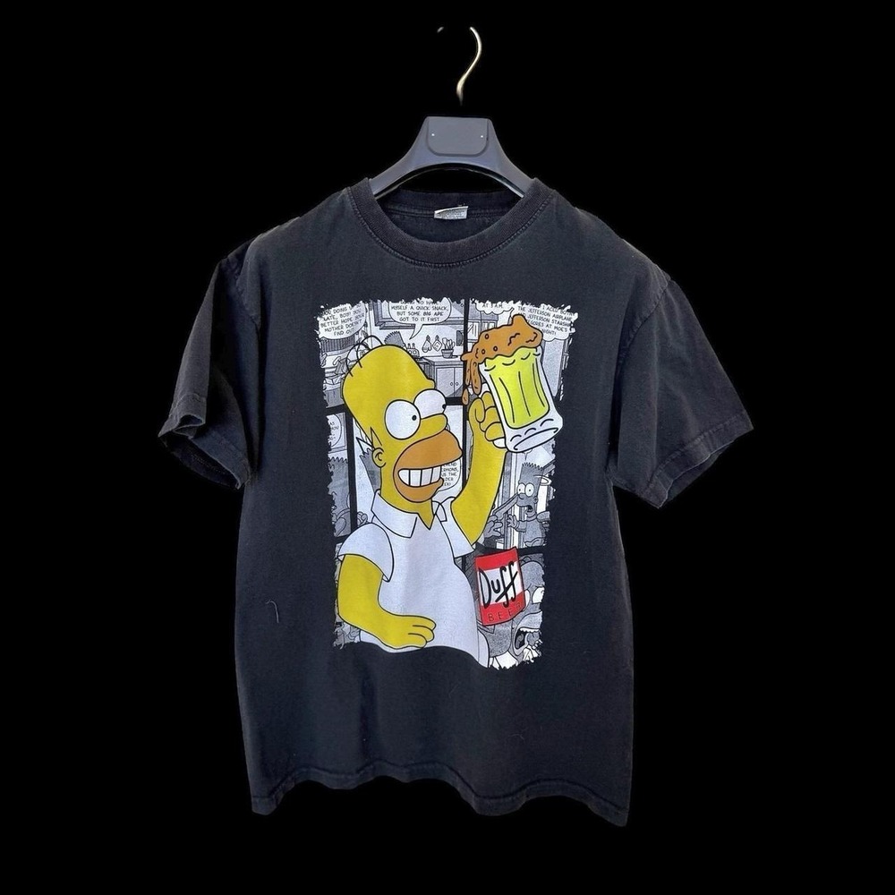 Vintage 90's The Simpsons‎ T-Shirt Large Homer Cartoon Duff Beer Black